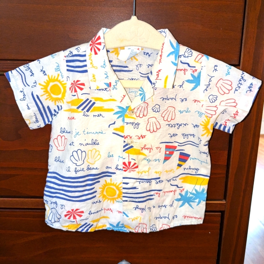 Babyfair vintage button down shirt beach theme sz 12 mo sailboat seashell